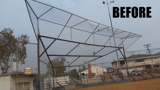 This is what the baseball backstop looked like before renovation. Montebello Park