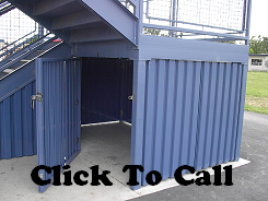 This is a corrugated enclosure built under the stairs. This storage enclosure is at a school in Commerce CA