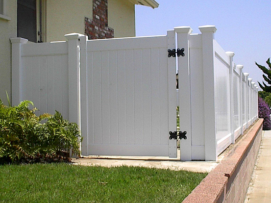 This is simple vinyl privacy fencing. It comes in three colors as well as a wood grain finish